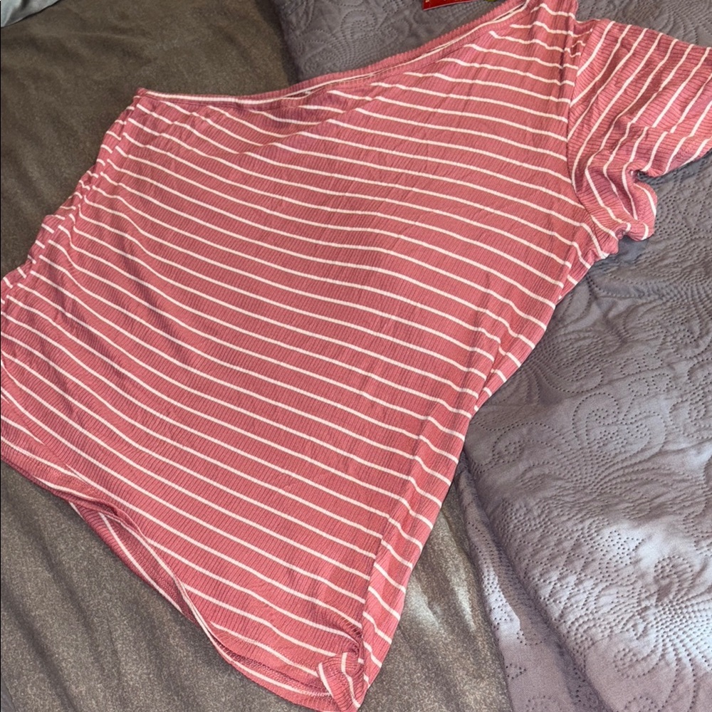 Pink Striped One-Shoulder Top - Picture 4 of 9